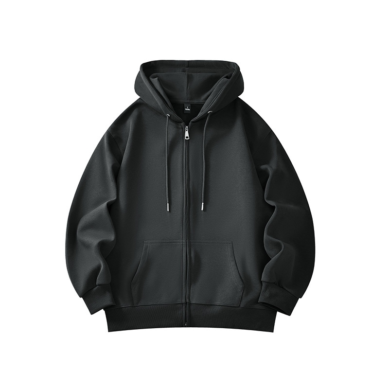 Men's All-Match Casual Top Solid Color Long Sleeve Hooded Stand Collar Jacket with Zipper for Spring Autumn Men's Cardigan