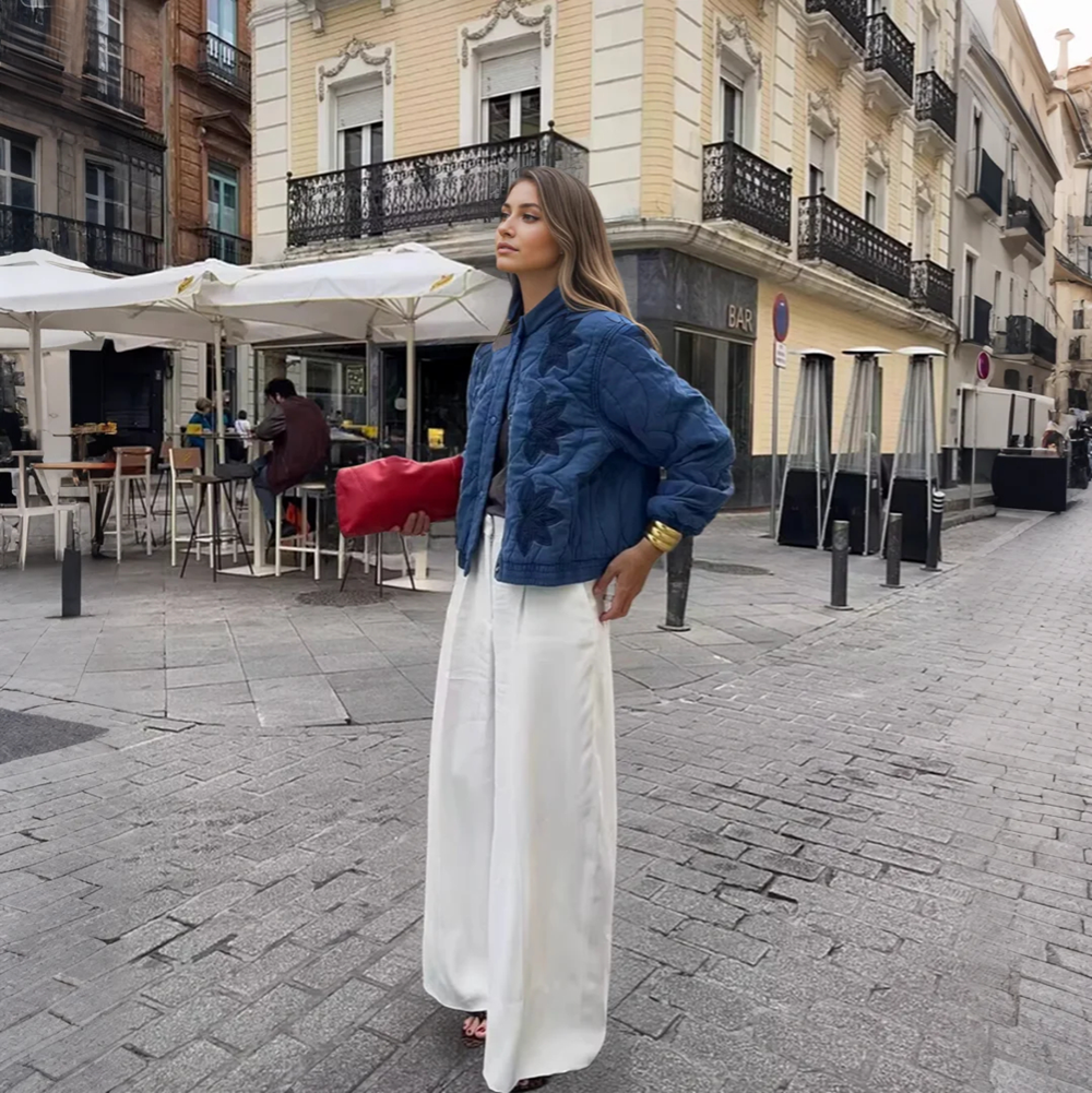2025 Fashion Quilted Embroidery Jacket Coat Vintage Long Sleeve Coat Vintage Long Sleeve Female Outerwear Chic Tops