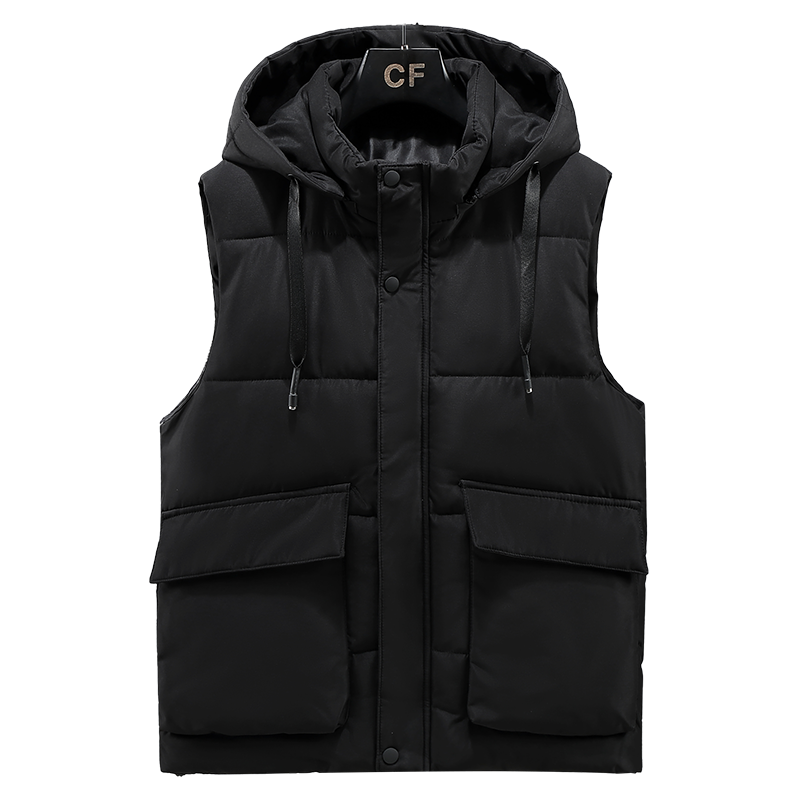 Autumn Winter Men's Solid Color Waistcoats & Vests Sleeveless Jacket with Warm Detachable Hooded Outerwear Jacket