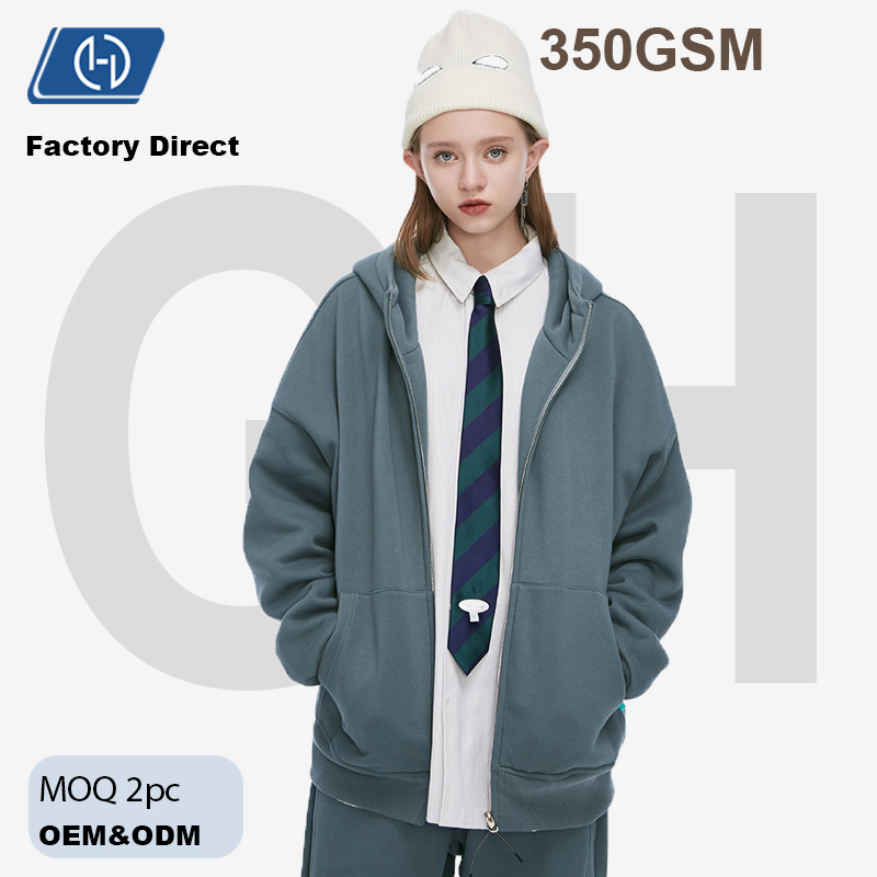350gsm 51% Cotton Fleece Lined High Zip Oversized Solid Color Mens Hoodie Jacket Casual Streetwear